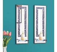 Pibeyer Crystal Crush Diamond Candle Holders Set of 2 Rectangle Silver Mirrored Candlesticks Wall Decorations for Living Room Dining Room Rectangle Stripes