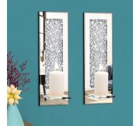 Pibeyer Crystal Crush Diamond Wall Candle holder set of 2, Rectangle Silver Mirrored Candle Sconces, Home Wall decoration for Living Room,Dining Room & Bedroom