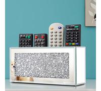 Pibeyer Mirrored Remote Control Holder Wall Mount, Silver Crush Diamond Remote Organizer Wall, Decoration Storage Box for Living Room, Bedroom, Home Decor