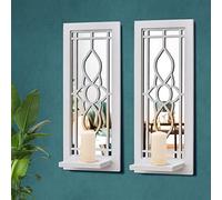 Pibeyer Rustic Wall Candle Holder Set of 2, Wooden Mirrored Candle Sconces, Farmhouse Home Wall Decor for Living Room, Dining Room, Wall Art