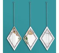 Pibeyer Silver Diamond Shaped Wall Mirror Set of 3, Decorative Crystal Crush Diamond Mirrors for Bedroom, Living Room & Hallway, Home Decor
