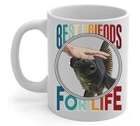 PIBONTO Black Moor Goldfish and Owner Friendship Coffee Mug White Ceramic Tea Cup 11oz