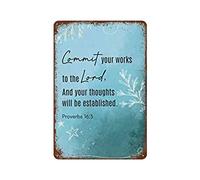 PIBONTO Commit Your Works to The Lord,And Your Thoughts Will Be Established.Proverbs 16：3 Jesus,Bible Verse,Christian Wall Art,Christian,Farmhouse Decor,Retro Home Decor 5.5x8 inch