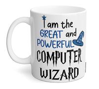PIBONTO Computer Wizard Mug, IT Tech Coffee Mug, Great and Powerful Computer Wizard, Humorous Gift, Geek Nerd Mug, Information Technology Mug, Genius Coffee Tea Cup - Ceramic (11 Ounces)