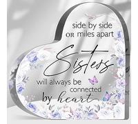 PIBONTO Friendship Gifts for Women Sister Side by Side or Miles Apart Sisters Are Always Connected by Heart Acrylic Keepsake Birthday Gifts for Bestie Sisters Gifts from Sister