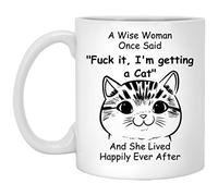 PIBONTO Funny Cat Lovers Gifts for Women Kittens Mom Mother's Day A Wise Woman Once Said Coffee Mug with Fun Quotes Ceramic Cup 11oz White