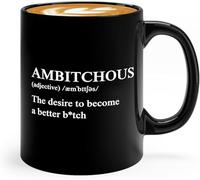 PIBONTO Funny Definition Coffee Mug 11oz Black -Ambitchous - Funny Word Meanings Comical Word Silly Definitions Humorous Funny Dictionary Gifts