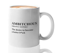 PIBONTO Funny Definition Coffee Mug 11oz White -Ambitchous - Funny Word Meanings Comical Word Silly Definitions Humorous Funny Dictionary Gifts