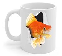 PIBONTO Funny Fantail Goldfish Mom and Dad Gifts with Pet Looks Through Coffee Mug White 11 oz
