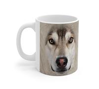 PIBONTO Funny Gifts Grey Tamaskan Dog Big Face Coffee Mug White Ceramic Cup 11oz