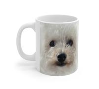 PIBONTO Funny Gifts White Bichpoo Poochon Dog Big Face Coffee Mug White Ceramic Cup 11oz