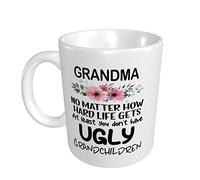 PIBONTO Grandma,at Least You Don't Have Ugly Grandchildren Coffee Mug, Ugly Children Mother Cup from Child Daughter Son, Funny Mother's Day Gifts for Your Grandmother Nana White 11 Ounce Ceramic