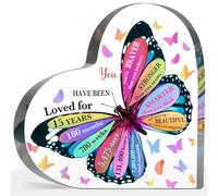 PIBONTO Happy 15 Birthday Gifts, 15th Birthday Acrylic Sign, Inspirational Butterfly Keepsake Sign for Girls Boys, 15 Year Old Girl Birthday Gifts Idea for Daughter Girls, Table Desk for Home