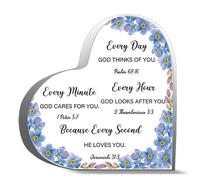 PIBONTO Inspirational Gifts 4x4 Inch - Every Day God Thinks Of You Every Hour God Looks After You Every Minute God Cares For You Desk Decor Acrylic Heart Plaques Sign