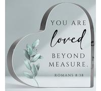 PIBONTO Inspirational Gifts for Women Men, Motivation Bible Acrylic Sign, You Are Loved Heart Shape Acrylic Keepsake, Perfect for Home Bedroom Office Table Decoration Sign