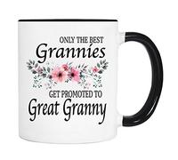PIBONTO Only The Best Grannies Get Promoted to Great Granny - Flowers - Mug - Greta Granny to Be Gift - Great Granny to Be Mug 11oz