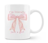 PIBONTO Pink Preppy Coquette Bow Mug,Bow On Coffee Cup Ceramic Coffee Mug 11oz, I'm Literally Just A Girl White Ceramic Mug,Bow Mug for Women Girls Bestfriend Sister Girlfriend,Pink Bow Lovers Gift
