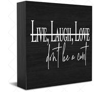 PIBONTO Wooden Box Sign Decor Desk Sign Inappropriate Live Laugh Love Don'T Be A Cunt Wood Box Sign Art Home Bathroom Shelf Desk Decoration 7x7Inch Present