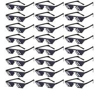 Pibupibu 24 Pack Black Thug Life Party Glasses Bulk, 8 Bit Pixelated Mosaic Gamer MLG Photo Props Glasses for Adults Teens
