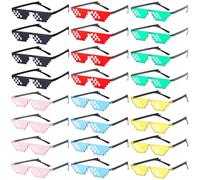 Pibupibu 24 Pack Colorful Thug Life Party Glasses Bulk, 8 Bit Pixelated Mosaic Gamer MLG Photo Props Glasses for Adults Teens