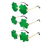 Pibupibu 3 Pack St. Patrick's Day Irish Green Shamrock Sunglasses, Clover Lucky Four Leaf Glasses Leprechaun Costume Accessories