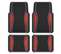 PIC AUTO Car Floor Mats, Red Aluminum-Molded with Full-Circle Iridescent Inlay Strip Car Mats, Universal-Fit Rubber Mats for Cars, Trucks & SUVs, All-Weather, Non-Slip, Easy-to-Clean Interior Mats