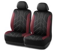 PIC AUTO Car Seat Cover, Piping Leather Front Seat Cover for Cars, Black & Burgundy Two-Tone Luxury Leather, Universal Fit, Durable, Airbag Compatible, Suitable for SUVs, Trucks, Sedans, and Vehicles