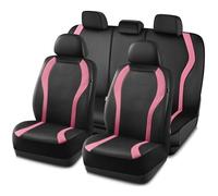 PIC AUTO Leather Car Seat Covers, Premium Automotive Waterproof Front & Rear Full Set Bucket Car Seat Protectors, Black and Pink PVC Patchwork, Fits for Cars, Trucks, Van, SUV, Airbag Compatible