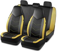 PIC AUTO Leather Car Seat Covers, Sports Carbon Fiber & Mesh Design, High-Back Front & Rear Full Set, Waterproof Automotive Seat Covers, Airbag Compatible, Universal Fit for Most Cars (Black & Yellow)