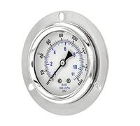 PIC Gauge PRO-204L-254F Glycerin Filled Industrial Front Flanged Panel Mount Pressure Gauge with Stainless Steel Case, Brass Internals, Plastic Lens, 2-1/2" Dial Size, 1/4" Male NPT, 0/160 psi