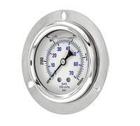 PIC Gauge PRO-204L-254M Glycerin Filled Industrial Front Flanged Panel Mount Pressure Gauge with Stainless Steel Case, Brass Internals, Plastic Lens, 2-1/2" Dial Size, 1/4" Male NPT, 0/1000 psi