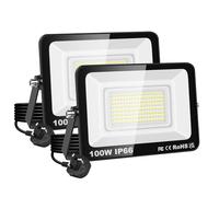 PICAA 100W LED Flood Light, IP66 Waterproof Super Bright 10000LM Security Light, 6500K Cold White Outdoor Wall Light for Garden Yard Garage Patio Warehouse with UK Plug (2PCS)