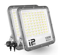 PICAA 100W LED Flood Light Outdoor,10000LM LED Work Light Cool White 6500K LED Security Light Waterproof IP65 Wall Light for Front Door, Warehouse, Parking Lot, Yard, Streets with Plug(2 Pack)