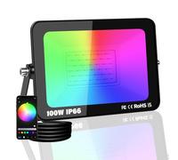PICAA 100W Smart RGB LED Floodlight, 10000LM Outdoor +16 Million Colors, Wireless APP Control, Music Sync, Timer, Scene Modes, IP66 Waterproof, Disco Party Garden Lighting with UK Plug (1 Pack)