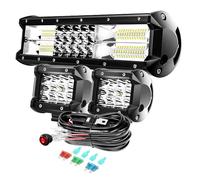 PICAA 12 Inch 180W LED Light Bar+2x 4 36W Work Lights+Wiring Harness Kit, Triple Rows 6000K White for 4X4 Car Offroad Truck SUV ATV Tractor 12V 24V Waterproof