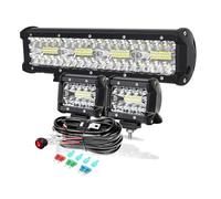 PICAA 12 Inch 240W LED Light Bar 4X4+2x 4 60W Work Lights+Wiring Harness Kit, Triple Rows 6000K White for Car Offroad Truck SUV ATV Tractor 12V 24V Waterproof