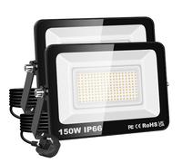 PICAA 150W LED Flood Light, IP66 Waterproof Super Bright 15000LM Security Light, 3000K Warm White Outdoor Wall Light for Garden Yard Garage Patio Warehouse with UK Plug (2PCS)