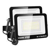PICAA 150W LED Flood Light, IP66 Waterproof Super Bright 15000LM Security Light, 6500K Cold White Outdoor Wall Light for Garden Yard Garage Patio Warehouse with UK Plug (2PCS)