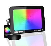 PICAA 150W Smart RGB LED Floodlight, 15000LM Outdoor +16 Million Colors, Wireless APP Control, Music Sync, Timer, Scene Modes, IP66 Waterproof, Disco Party Garden Lighting with UK Plug (1 Pack)