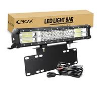 PICAA 18 inch 252W Car Led Light Bar with License Number Plate Mounting Bracket 12V Wiring Harness Cable Kit, Triple Rows 6000K Work Light Bar for 4x4 Offroad Truck Tractor Driving