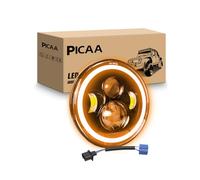 PICAA 1X 7 Inch Motorcycle LED Headlight, Amber Halo Turn Signal White DRL