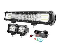 PICAA 20 Inch 288W LED Light Bar 4X4+2x 4 36W Work Lights+Wiring Harness Kit, Triple Rows 6000K White for Car Offroad Truck SUV ATV Tractor 12V 24V Waterproof