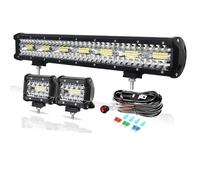 PICAA 20 Inch 420W LED Light Bar 4X4+2X 4 60W Work Lights+Wiring Harness Kit, Triple Rows 6000K White for Car Offroad Truck SUV ATV Tractor 12V 24V Waterproof