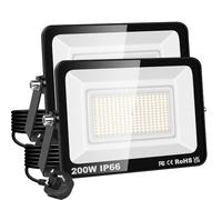 PICAA 200W LED Flood Light, IP66 Waterproof Super Bright 20000LM Security Light, 3000K Warm White Outdoor Wall Light for Garden Yard Garage Patio Warehouse with UK Plug (2PCS)