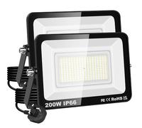 PICAA 200W LED Flood Light, IP66 Waterproof Super Bright 20000LM Security Light, 6500K Cold White Outdoor Wall Light for Garden Yard Garage Patio Warehouse with UK Plug (2PCS)