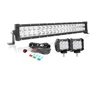 PICAA 22 Inch 120W LED Light Bar 4x4+2x 4" 18W Work Lights+Wiring Harness Kit, Dual Rows Spot Flood Combo Driving Lamp for Car Offroad Truck SUV ATV Tractor 12V 24V