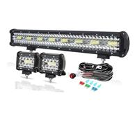 PICAA 23 Inch 480W LED Light Bar 4X4+2x 4" 60W Work Lights+Wiring Harness Kit, Triple Rows 6000K White for Car Offroad Truck SUV ATV Tractor 12V 24V Waterproof