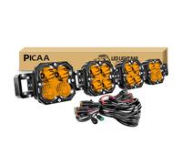 PICAA 27 inch 12000LM LED Light Bar with Wiring Kits,Spot Flood Combo Beam Off Road 4X4 Waterproof Driving Fog Lights for 12V 24V Vehicle 4WD Car UTV SUV Truck Tractor Trailer Yellow 3500K