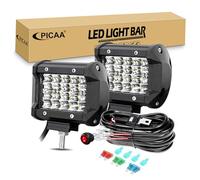 PICAA 2pcs 4 Inch 60W Led Work Light with Wiring Harness Cable Kit, 6000K White Spotlight Car Light Bar for 4x4 Offroad Truck SUV ATV DC 9V-30V Waterproof
