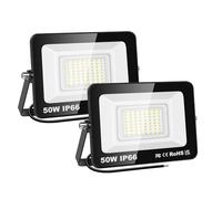 PICAA 2PCS 50W LED Flood Lights Outdoor, Super Bright Security Lights, IP66 Waterproof Floodlight, Cold White (6500K) Wall Light, Perfect for Garden, Yard, Garage, Patio,Warehouse, Parking Lot